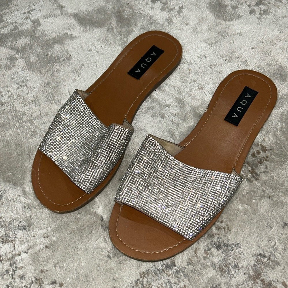 AQUA Shine Rhinestone Sandals